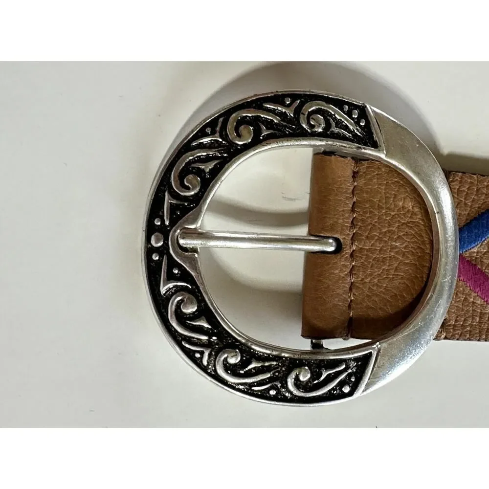 CHICO'S Women's Embroidered/Beaded Wide Leather Bohemian Belt Brown Size Large